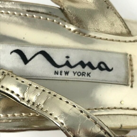Nina Sandals Gold Metallic Kitten Heels Sandals 6 - Picture 7 of 8
